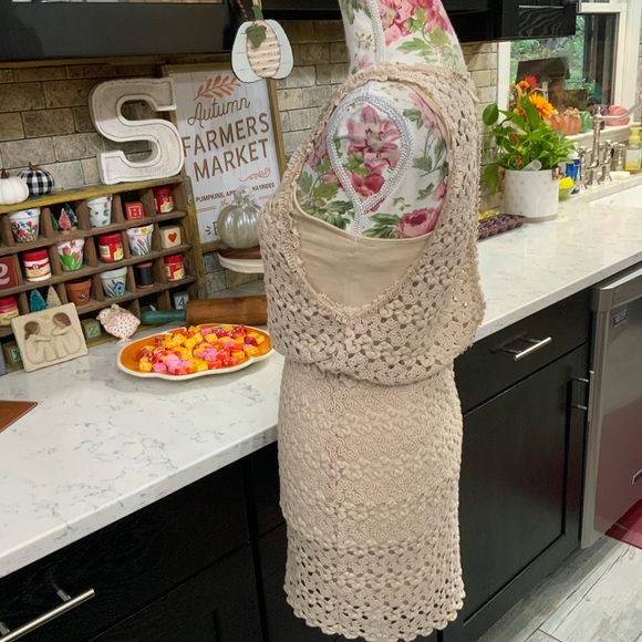 Free People Womens XS Dress Crochet Dress Lace Boho Blouson Beige Lined Cami - Picture 5 of 14